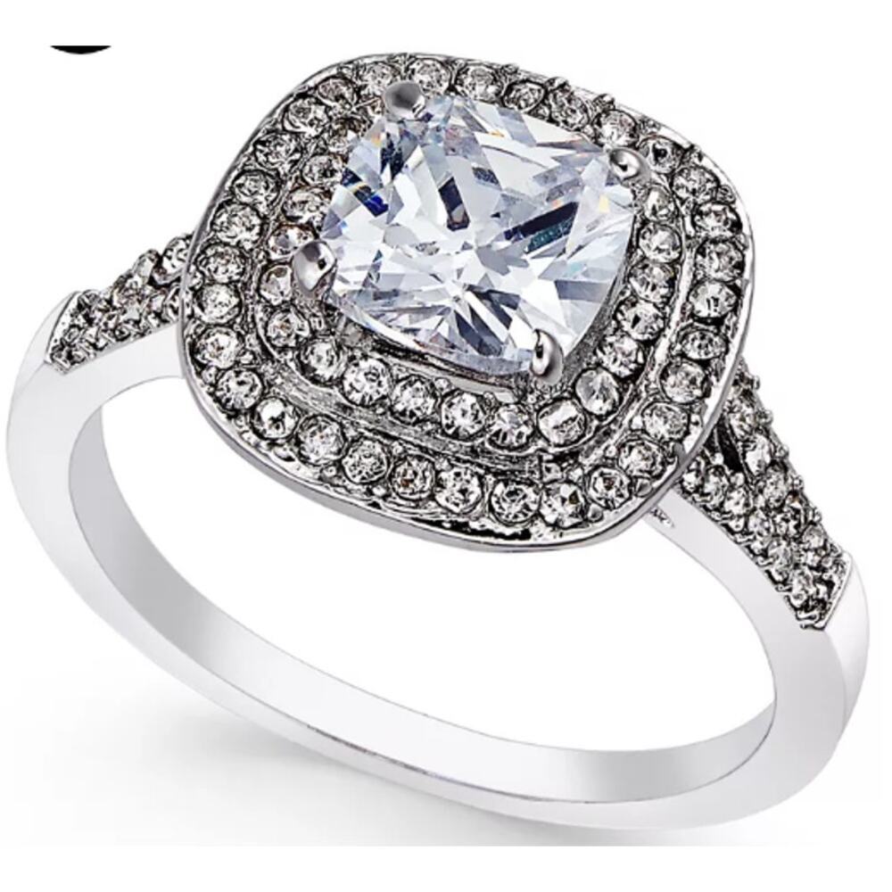 Charter Club Double Halo Crystal Center Ring New size 9